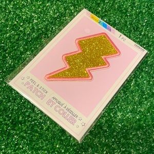 🏷 NO IRON / PEEL & STICK PATCH Metallic Glittery Gold Baby Pink Lightning Bolt